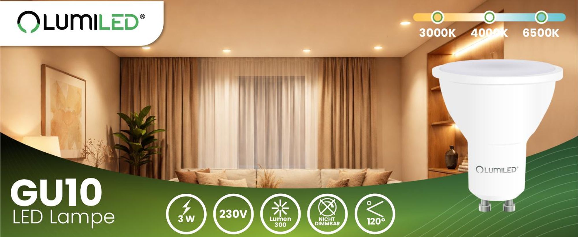 LUMILED GU10 LED Lampe PAR16 3W ersetzt 25W 300lm 3000K Warmweiß 120°  Nicht Dimmbar 10er Pack Energiespar Leuchtmittel Reflektor Spot für Küche Wohnzimmer Büro Flur 10 Stück Lampen