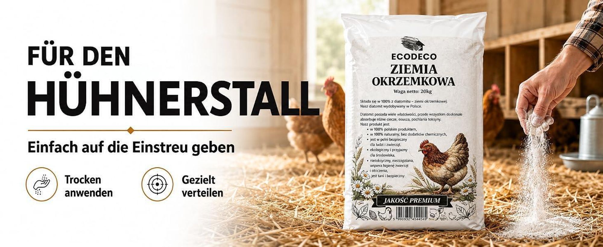 Ecodeco Kieselgur Diatomeenerde 10 Kg Für Hühnerstall, Einstreu Und Tierhaltung – Mineralischer Feuchtigkeitsbinder, Geruchlos