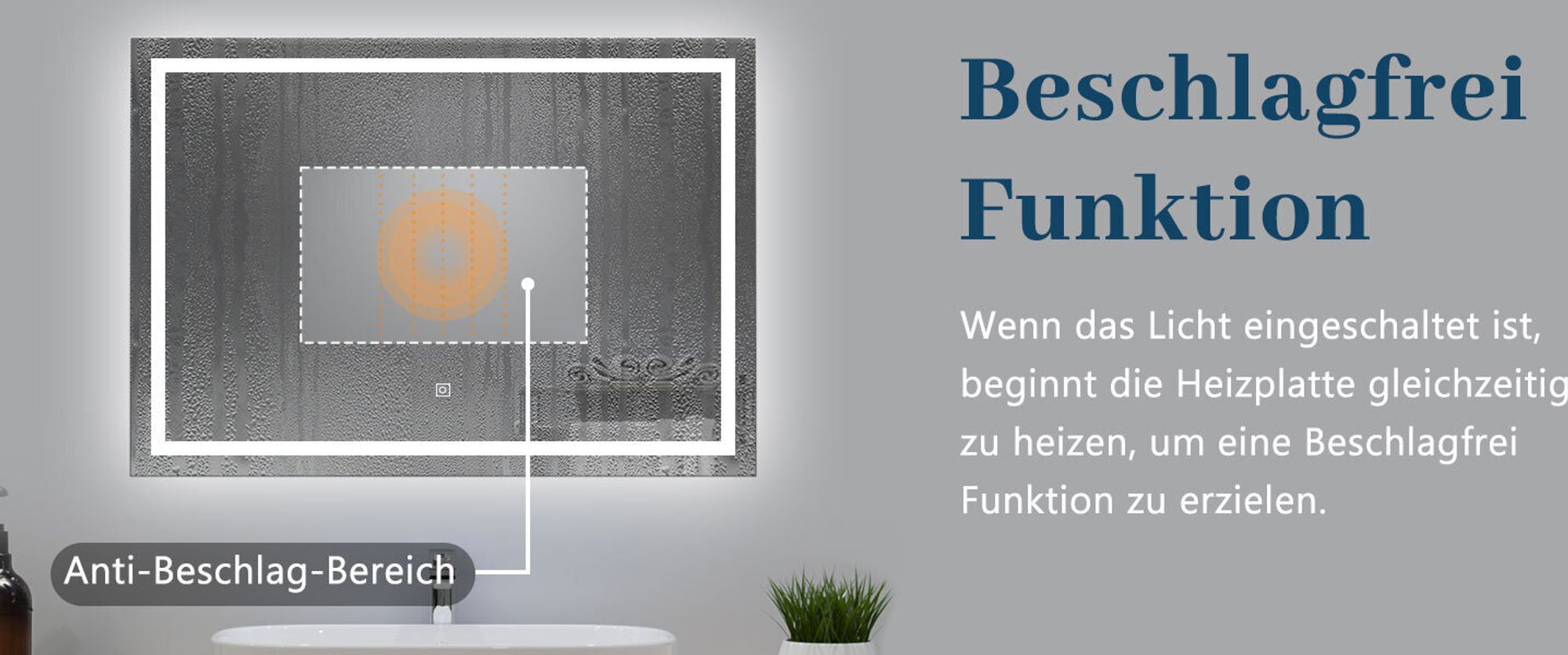 AICA LED Badspiegel 100x80cm Palmer-Serie 3 Lichtfarbe 3000K-6000K Dimmbar Wandspiegel mit Touch/Wandschalter Beschlagfrei Auto-Abschaltung IP44