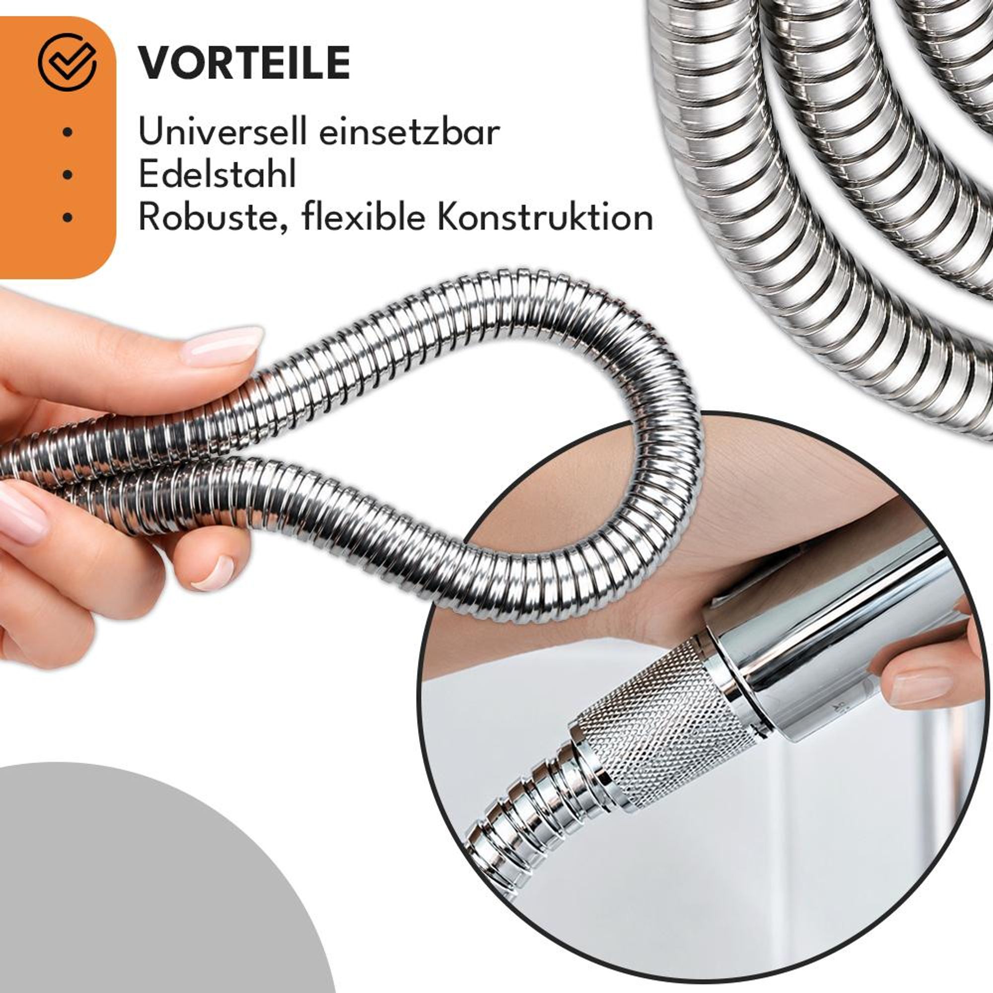 KRUMAD Duschschlauch 1,5 m Edelstahl, Brauseschlauch flexibel, Handbrausenschlauch, Verlängerung für Dusche, leichter Ersatzschlauch Badezimmer
