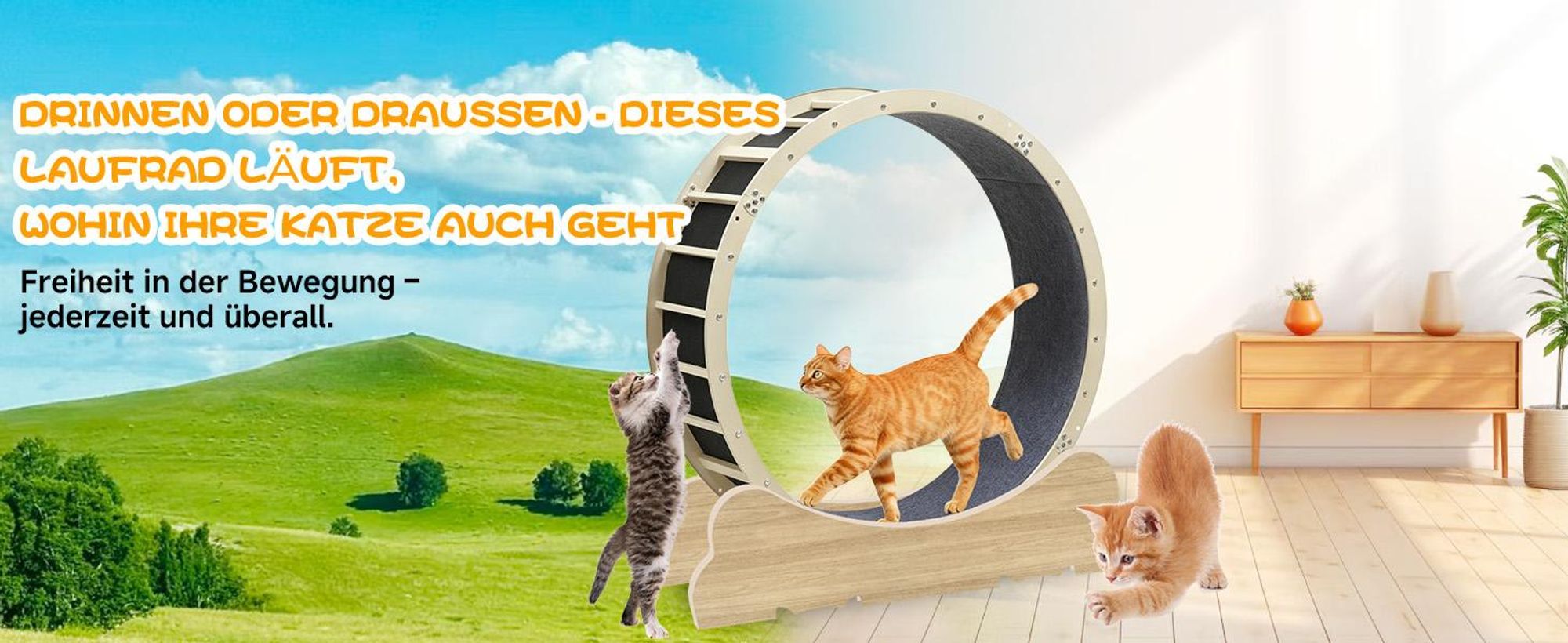 GTPLAYER Katzenlaufrad, laufrad Katze, Extra großer 100 cm, ultraleises Laufrad mit Abnehmbarer Teppich und Spielzeug, Aufkleber, Verriegelung, geeign