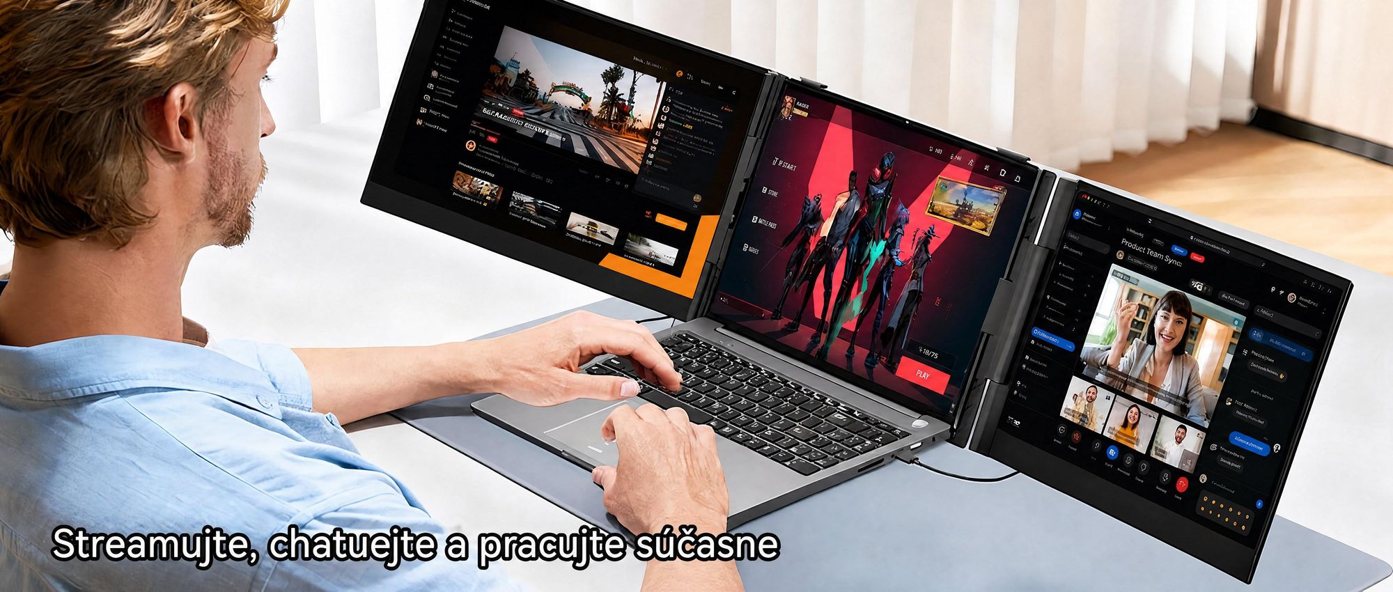 Prenosný monitor Blackview DCM6 14", monitor s dvoma obrazovkami pre notebooky, ultratenký, FHD, pre notebooky s uhlopriečkou 13,3" – 17,3", otočný o 180°, kompatibilný s Windows/Mac/Android