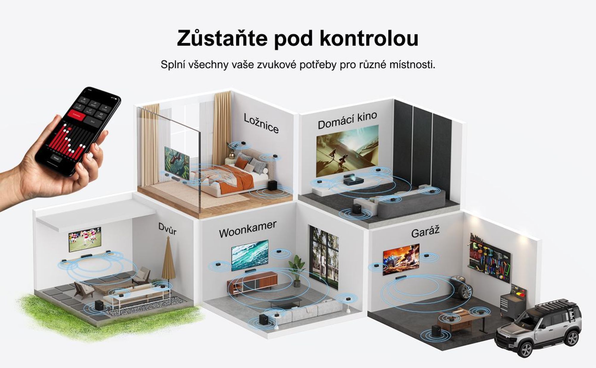 Virtuální prostorový zvukový systém ULTIMEA 7.1 pro TV, špičkový výkon 410 W, soundbar s nastavitelným subwooferem a prostorovým boxem, ovládání přes APP