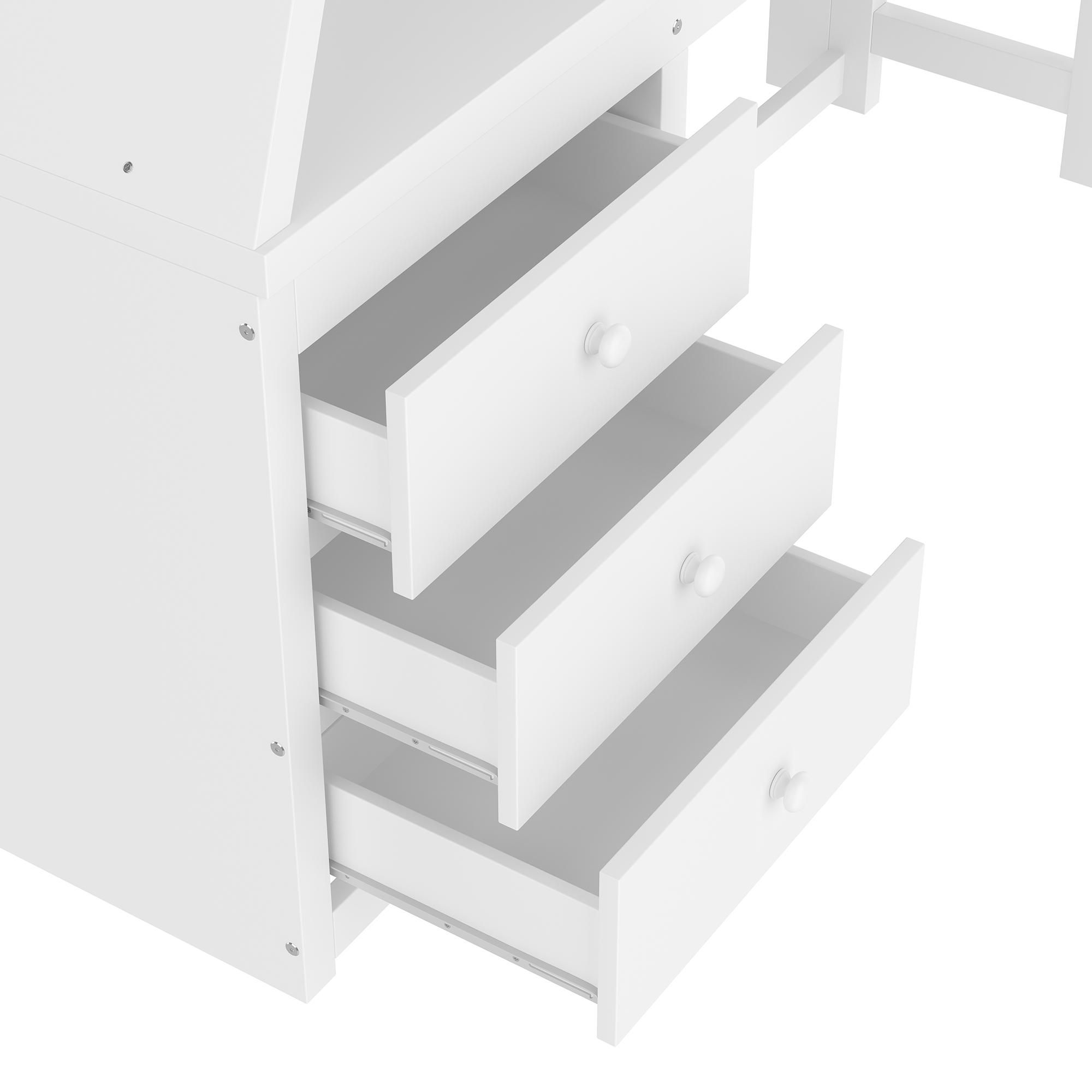Flieks Etagenbett 90x200cm/140x200cm mit Schreibtisch und Bücherregal, Hochbett mit Rausfallschutz, Kinderbett mit Lattenrost, Stockbett Holzbett Weiß