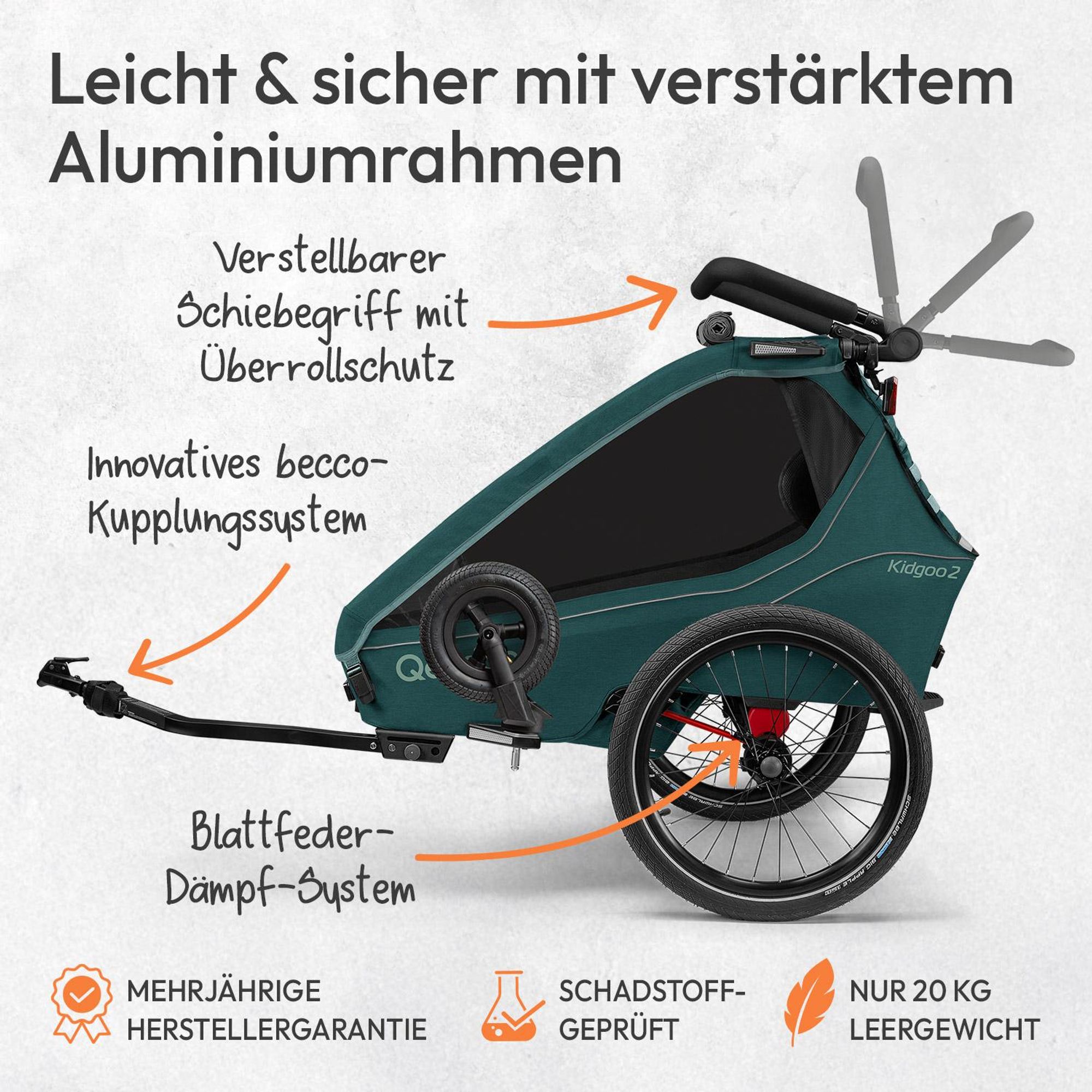 Qeridoo Kidgoo 2- Kinderfahrradanhänger für 2 Kinder, Farbe: Pacific Blue