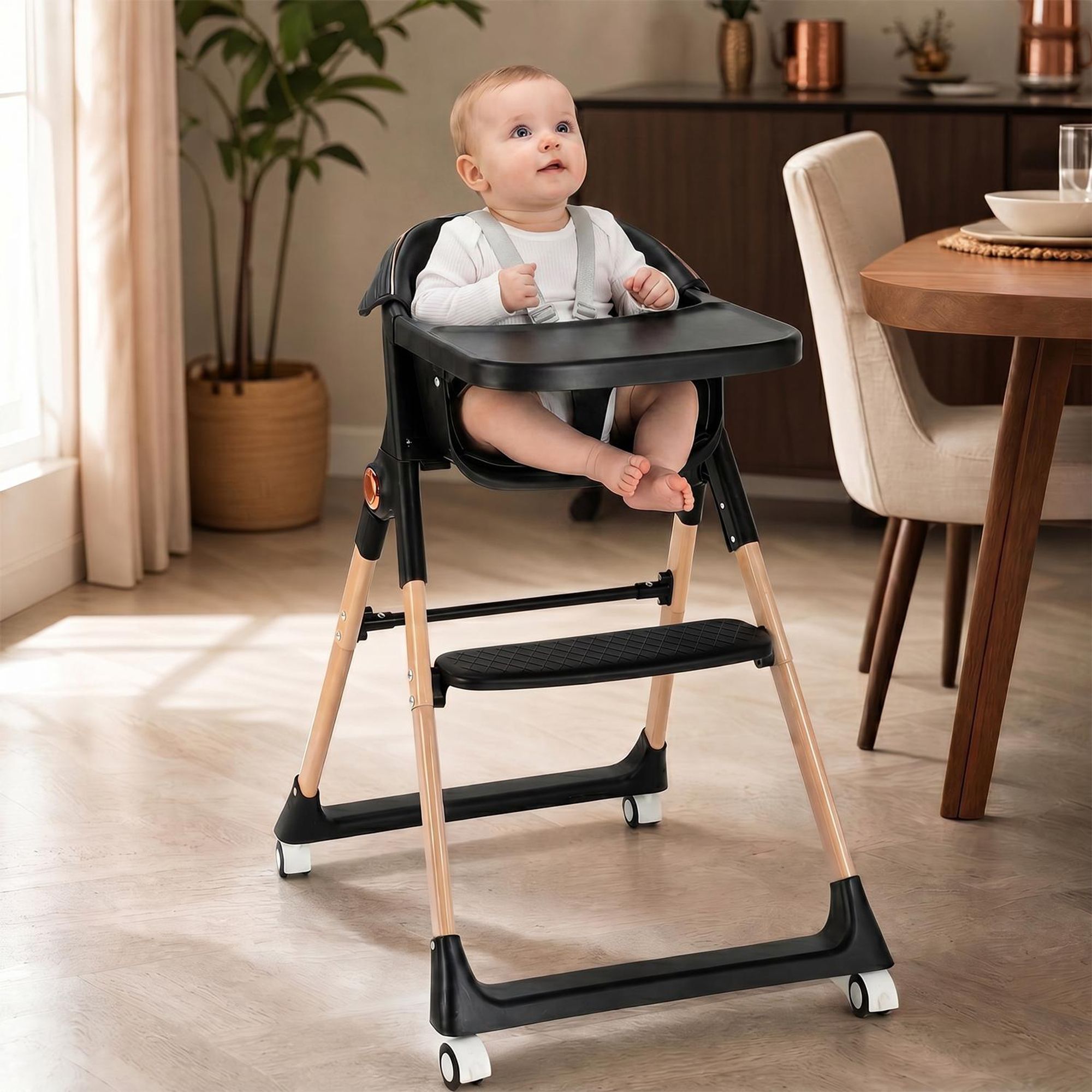 OYAJIA Hochstuhl Kinderstuhl Stuhl Baby Kinderstuhl Klappbar mit Esstablett Babystuhl mit Tablett und 5-Punkt-Gurt, Fußstütze, Einfach zu Reinigen