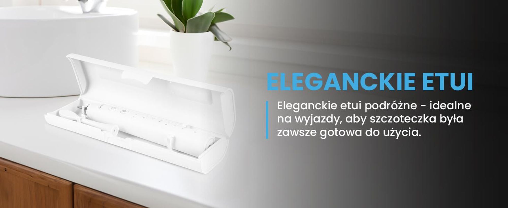 Biała soniczna szczoteczka w etui z szescioma końcówkami