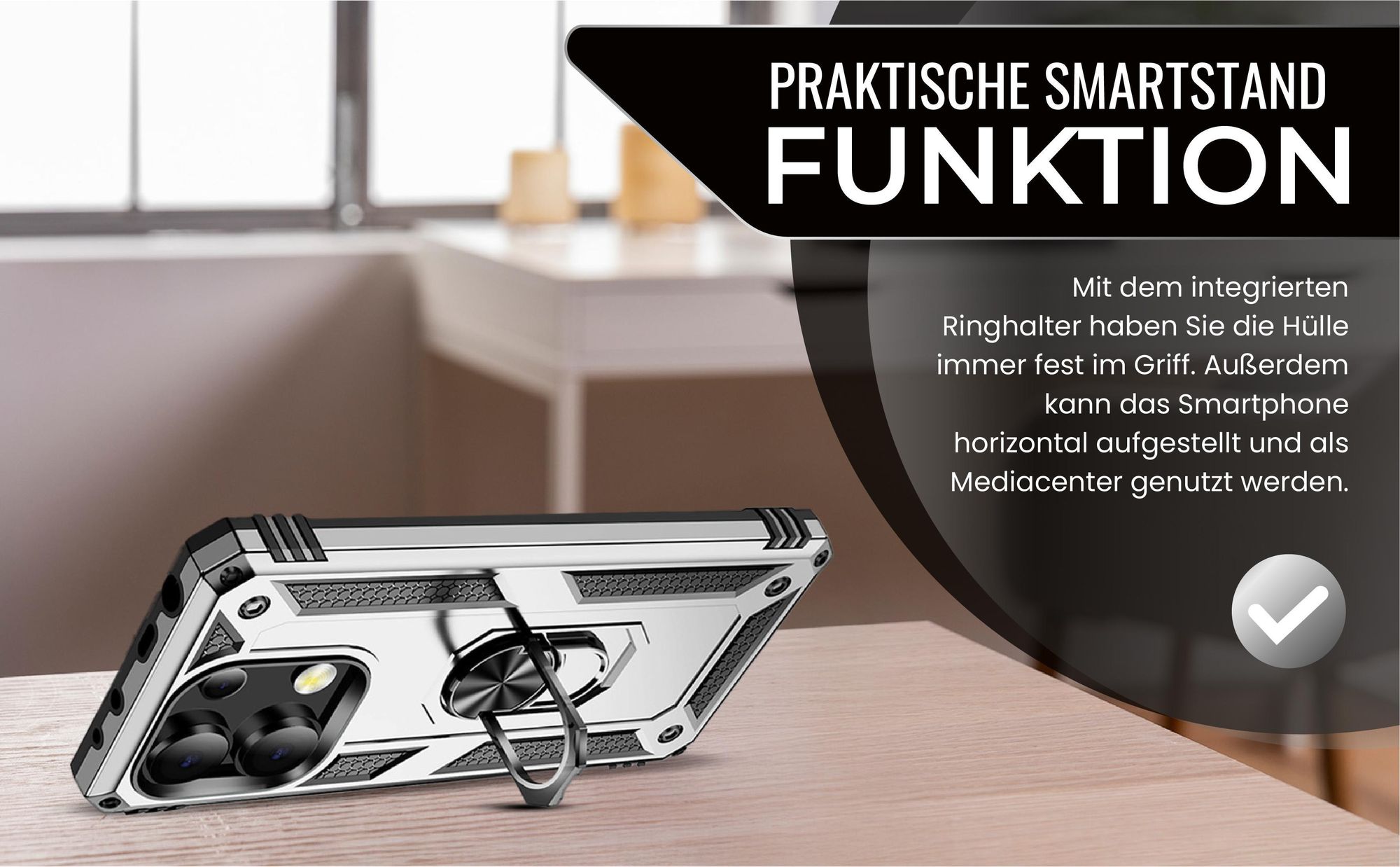 Silbernes Survival Case für Xiaomi Redmi Note 13 Pro mit Standfunktion