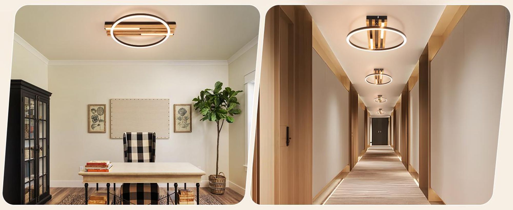 ZMH LED Deckenleuchte Holz Deckenlampe 24W 38cm Schlafzimmer Küche 3000K Warmweiß Schwarz 1 Ring Schlafzimmerlampe Küchenlampe für Wohnzimmer