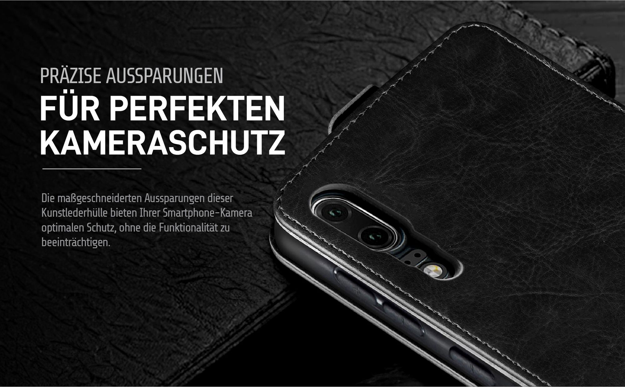 Klapphülle in Schwarz mit Kameraausschnitt für Huawei P20