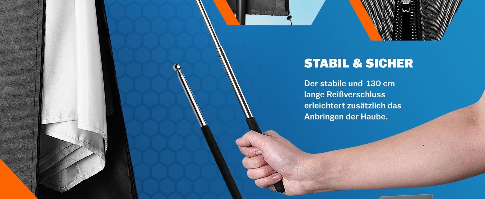 KINGSLEEVE® Sonnenschirm Schutzhülle mit Stab bis Ø 350 cm Winterfest Groß Ampelschirm Gartenschirm Abdeckung Abdeckhaube Hülle Plane Schirmhülle Grau