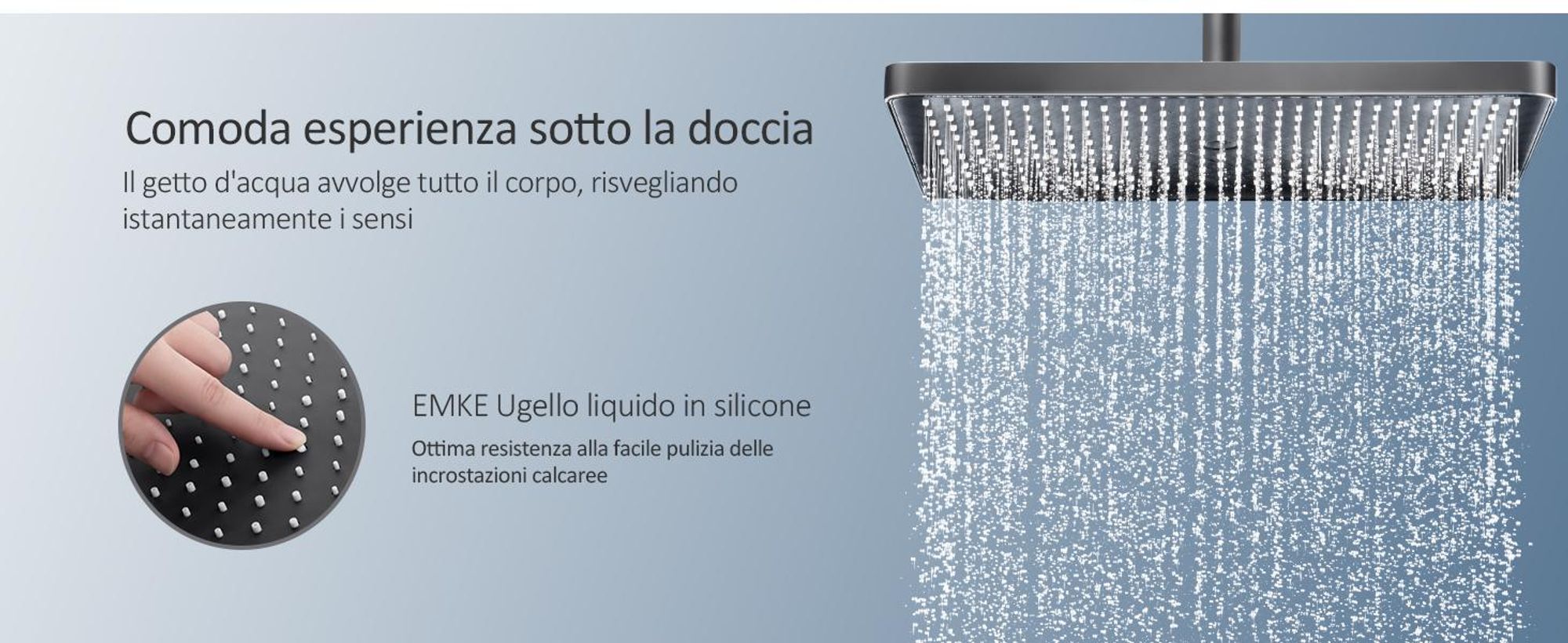 Sistema doccia EMKE con termostato 1146x450x480mm mensola in vetro doccetta con 3 modalità di getto doccia a pioggia, rubinetteria per vasca e doccia, KTW, antracite opaco F10