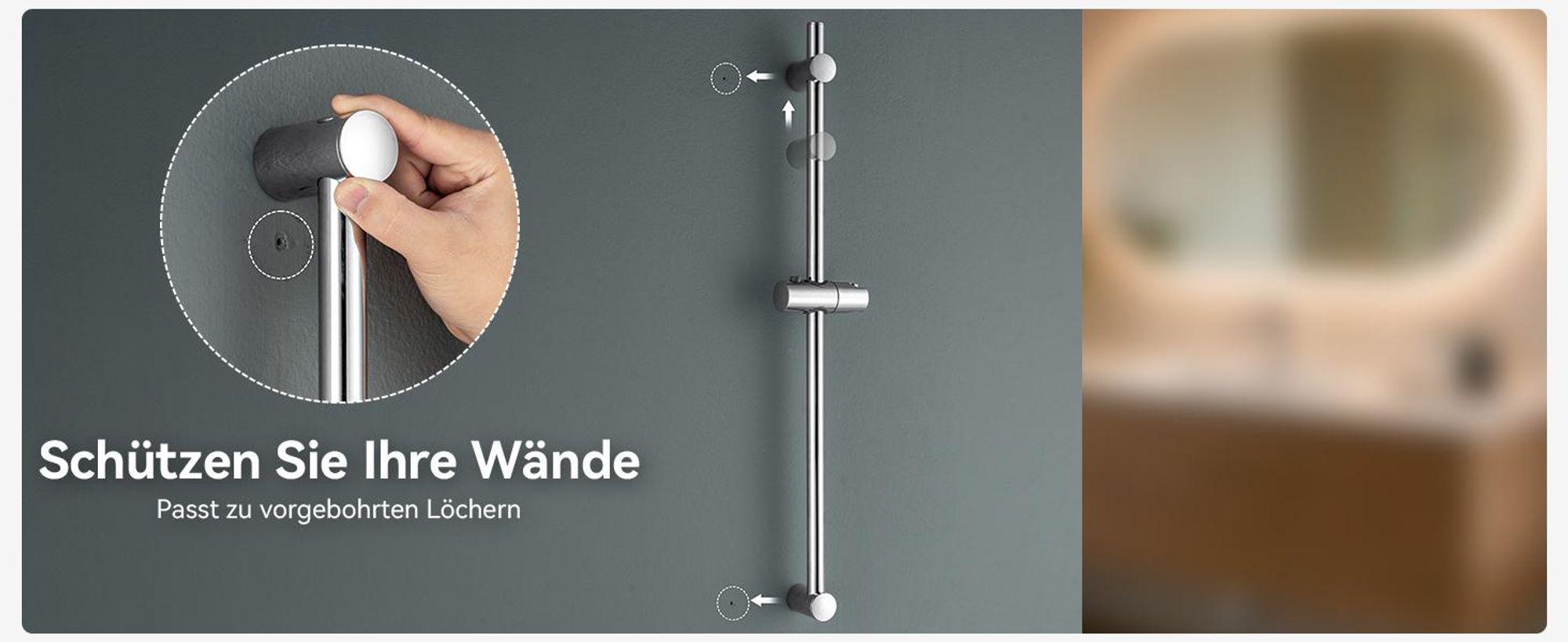 Auralum 70 cm Duschstange aus Edelstahl–Wandmontierte Duschsäule mit Ablage, kein Bohren erforderlich, moderne Duschstange, Chrom