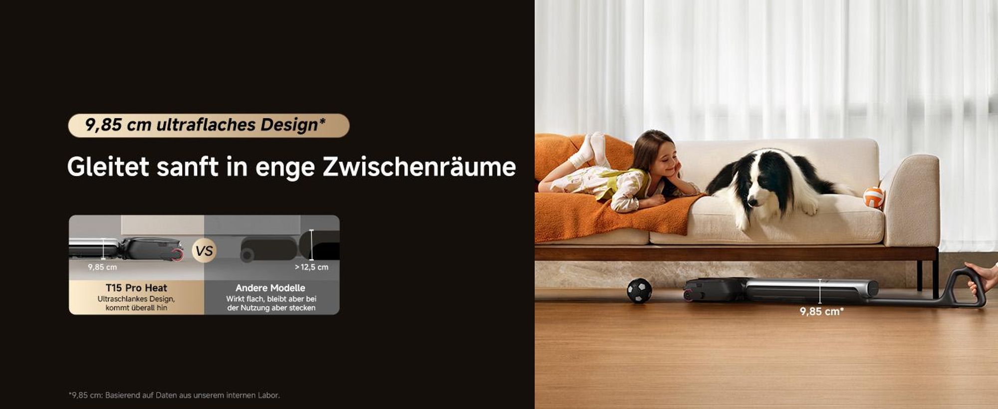 Dreame T15 Pro Heat Nass-und Trockensauger,30kPa Saugleistung Akku-Staubsauger,9,85cm ultraschlank,95℃ Heißwäsche＆Leises Trocknen,Reinigungssystem,LED