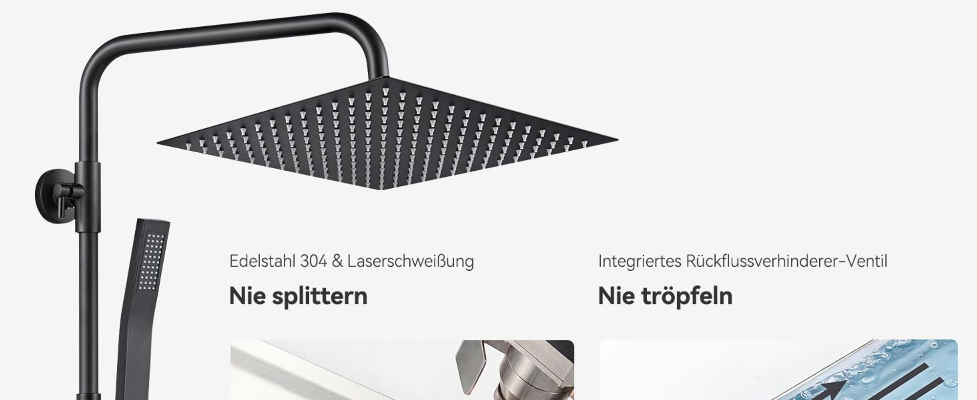 Auralum Edelstahl Regendusche ohne Armatur,Duschsystem mit  Duschkopf 25x25cm Eckig,Messing Wasserteiler,Höhenverstellbar Duschstange Duschsäule,Dusch