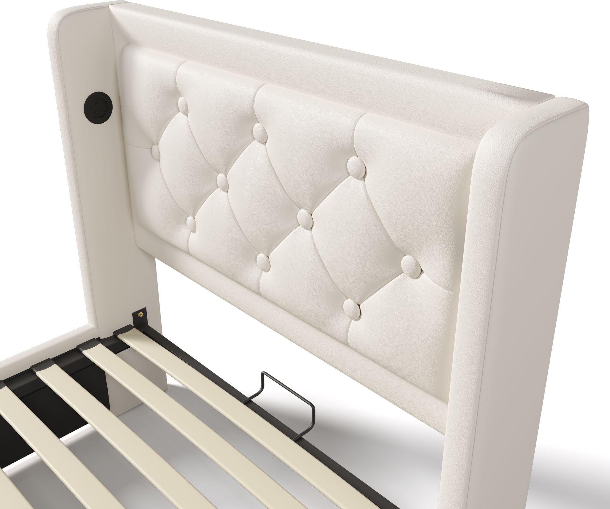 Flieks Polsterbett 90x200cm mit USB & Typ-C, Einzelbett Jugendbett mit LED, Hydraulisches Stauraumbett Boxspringbett mit Lattenrost, Kunstleder, Weiß