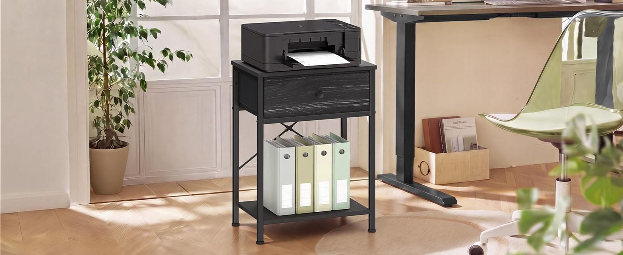 SONGMICS Beistelltisch mit Schublade, Nachtschrank mit Ablage, Nachttisch für Wohnzimmer, Schlafzimmer, Holz, schwarz