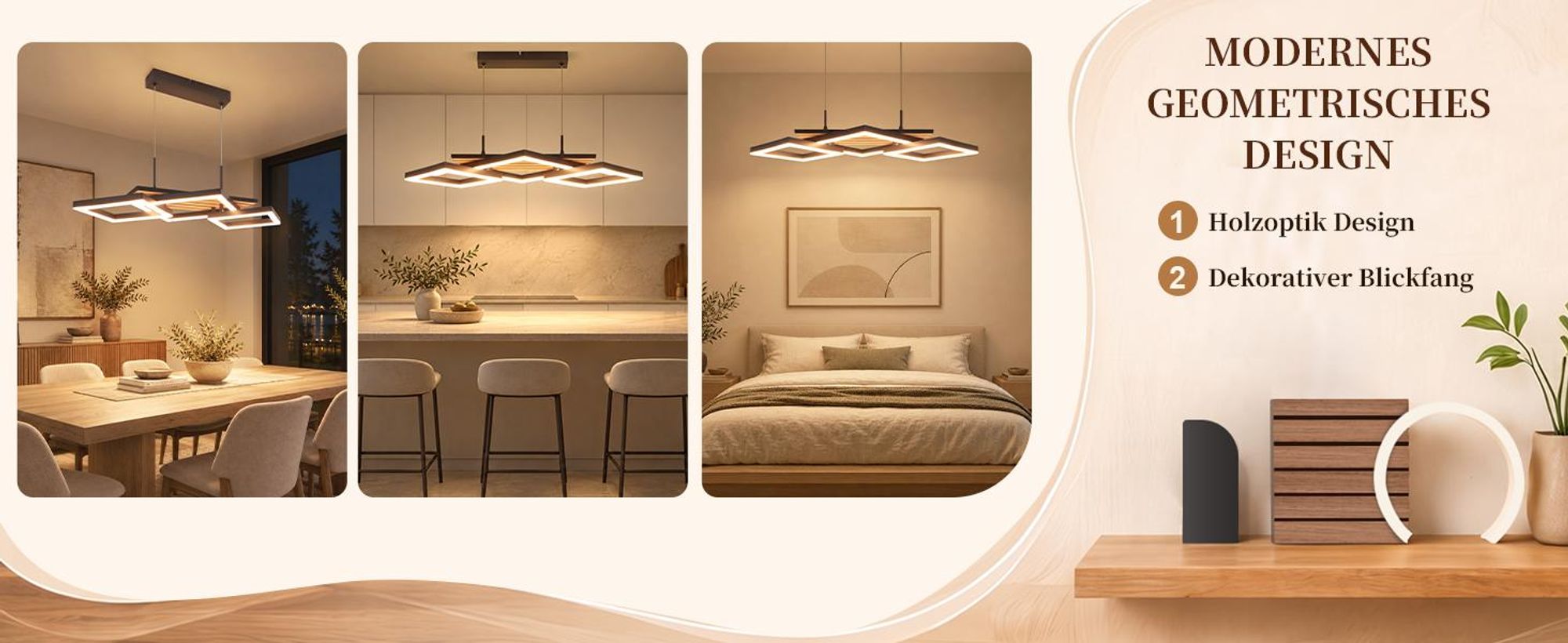 Suspension ZMH pour salle à manger, lampe pendante noire avec LED, 3 abat-jour, design bois, 58 cm, réglable en hauteur. Lampe pour table à manger, idéale pour la cuisine