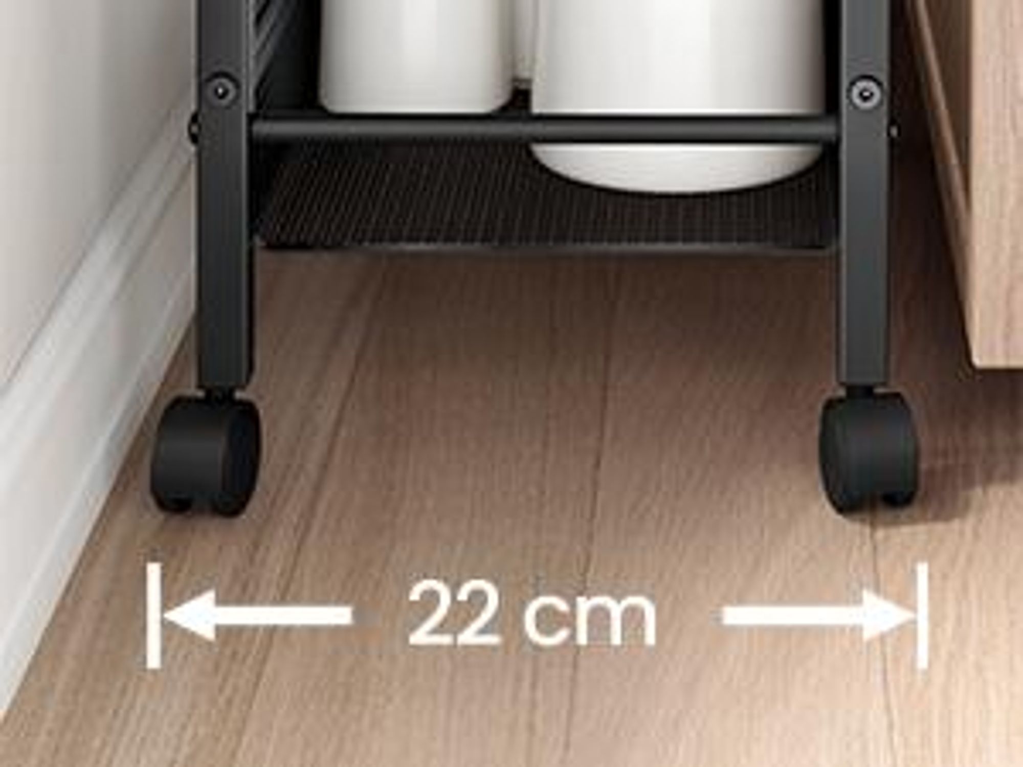 VASAGLE Rollwagen, Nischenregal auf Rollen, mit 4 Ebenen, für kleine Räume, 22cm Tiefe, Schwarz