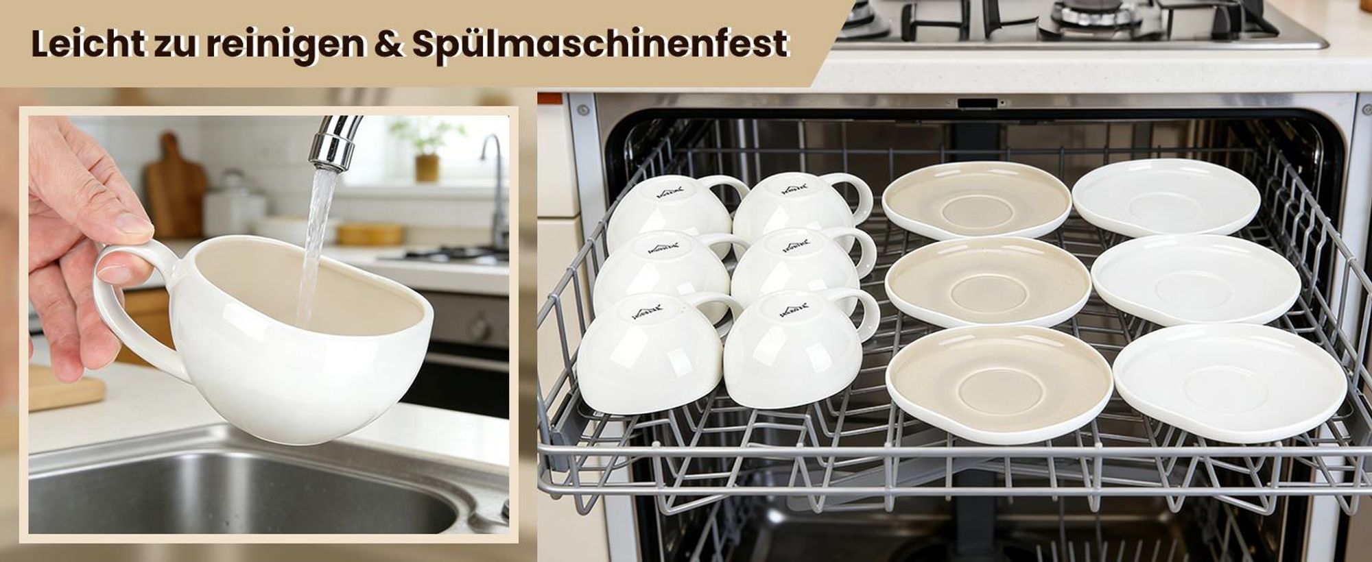 HOMELUX Tassen Set 6er mit Untertassen 120 ml Kaffeetassen Set Espressotassen Set 6 Personen, Hält Lange Warm Spülmaschinenfest Kaffee Tassen Sets