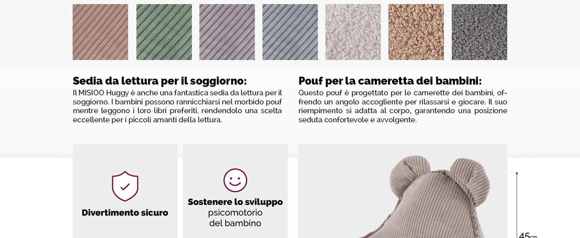 MISIOO Beanbag Kids - Big Bag Bean Bag - Lavabile - - Struttura robusta e morbida - Materiale a coste - 68x45 cm - Beige