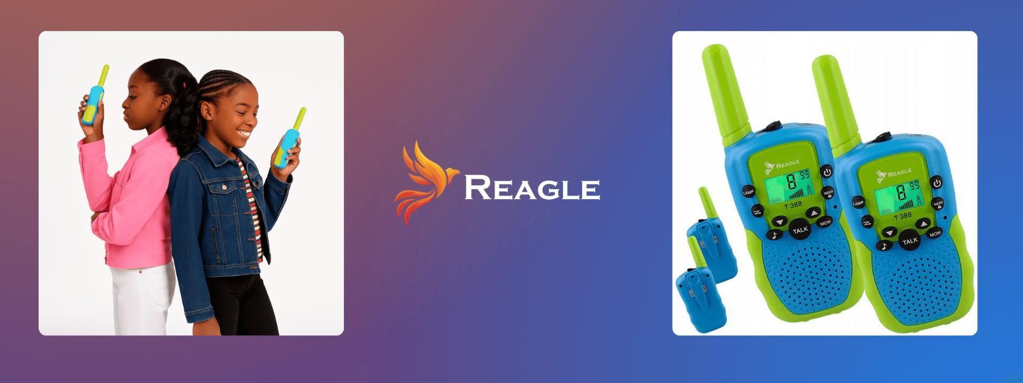 2X Walkie Talkie Für Kinder, 22-Kanal-Funkgerät Vox, Reichweite 3 Km, Ideal Fürs Camping, Integrierte Taschenlampe Reagle