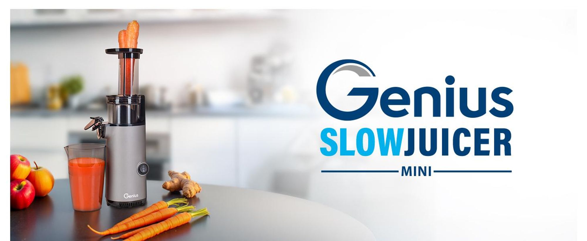 Genius Slow Juicer Entsafter Mini für Gemüse Obst 9 tlg, Kaltpressjuicer, 130 W, geräuscharm, schlichtes Design, leichte Früchte Saftpresse elektrisch