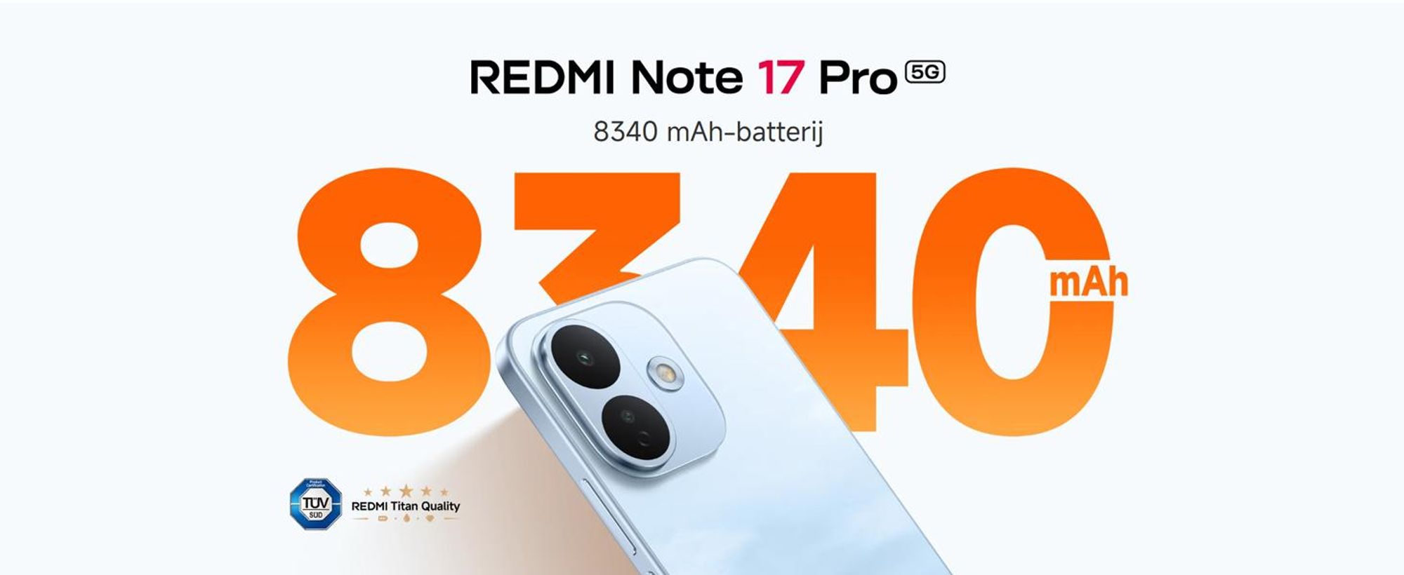 Xiaomi Redmi Note 17 Pro 5G smartphone, 8/512GB, 6,83 inch scherm, 8340mAh batterij, blauw