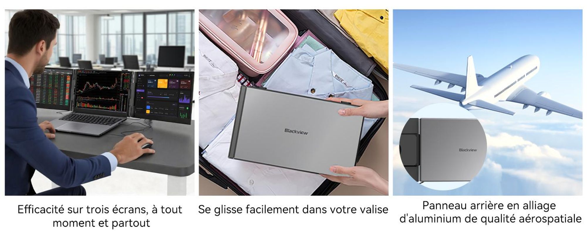 Écran portable Blackview DCM6 14 pouces, moniteur double écran pour ordinateur portable, ultrafin, FHD, compatible avec les ordinateurs portables de 13,3 à 17,3 pou pivotant à 180°, compatible Windows/Mac/Android