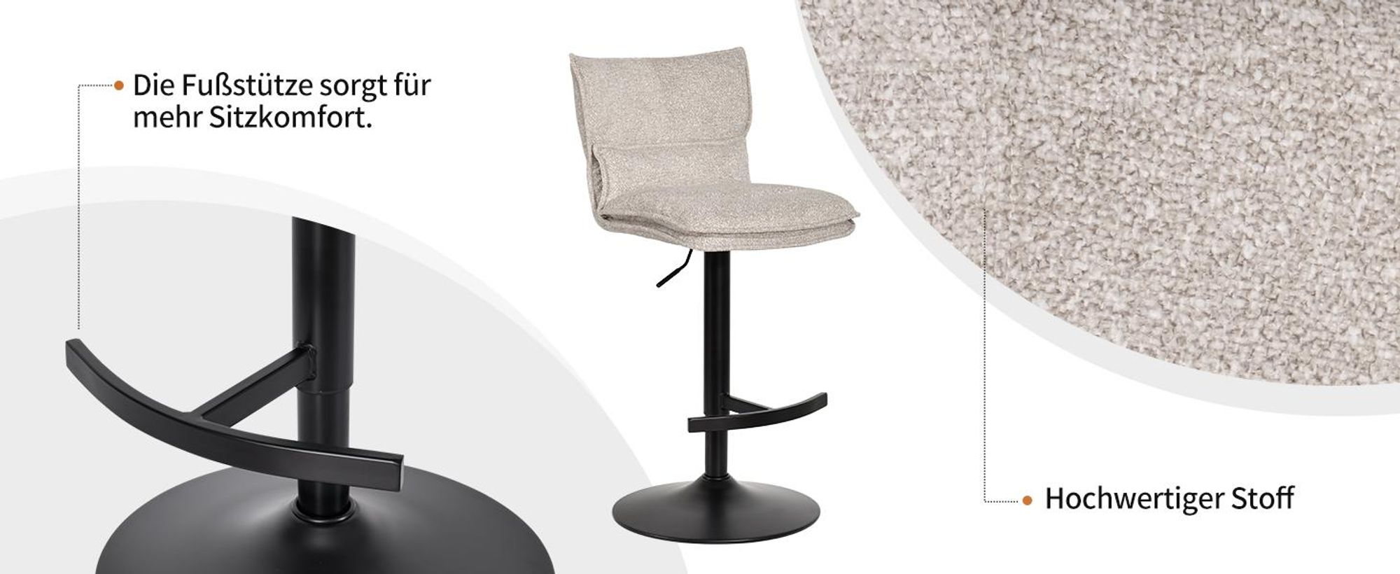 Duhome Barstuhl 2er Set Höhenverstellbar Barhocker Drehbar aus Bouclé Küchenhocker mit Fußstütze Polsterhocker für Bistro Bar Küche, Beige