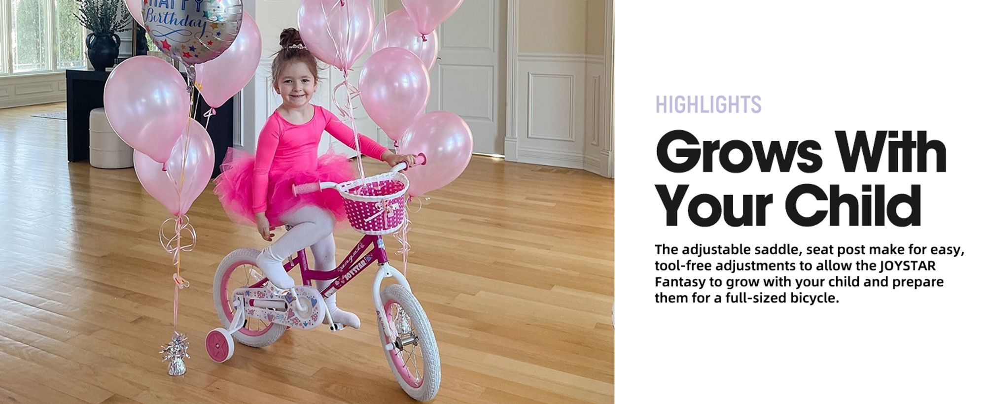 HILAND 14 Zoll Mädchen Kinderfahrrad mit Korb & Bändern, Vorderen Zangenbremse & Rückwärtige Pedalbremse, Stützräder, Hell-Pink