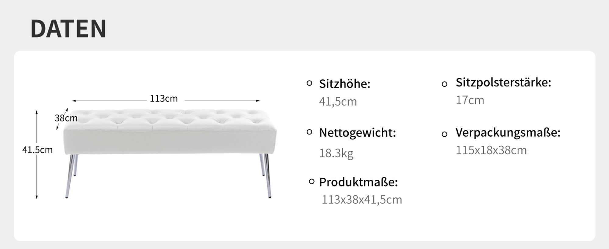 Duhome Sitzbank aus Kunstleder Polsterbank Schminkhocker Schminkbank Farbauswahl, Farbe:Weiß, Material:Kunstleder