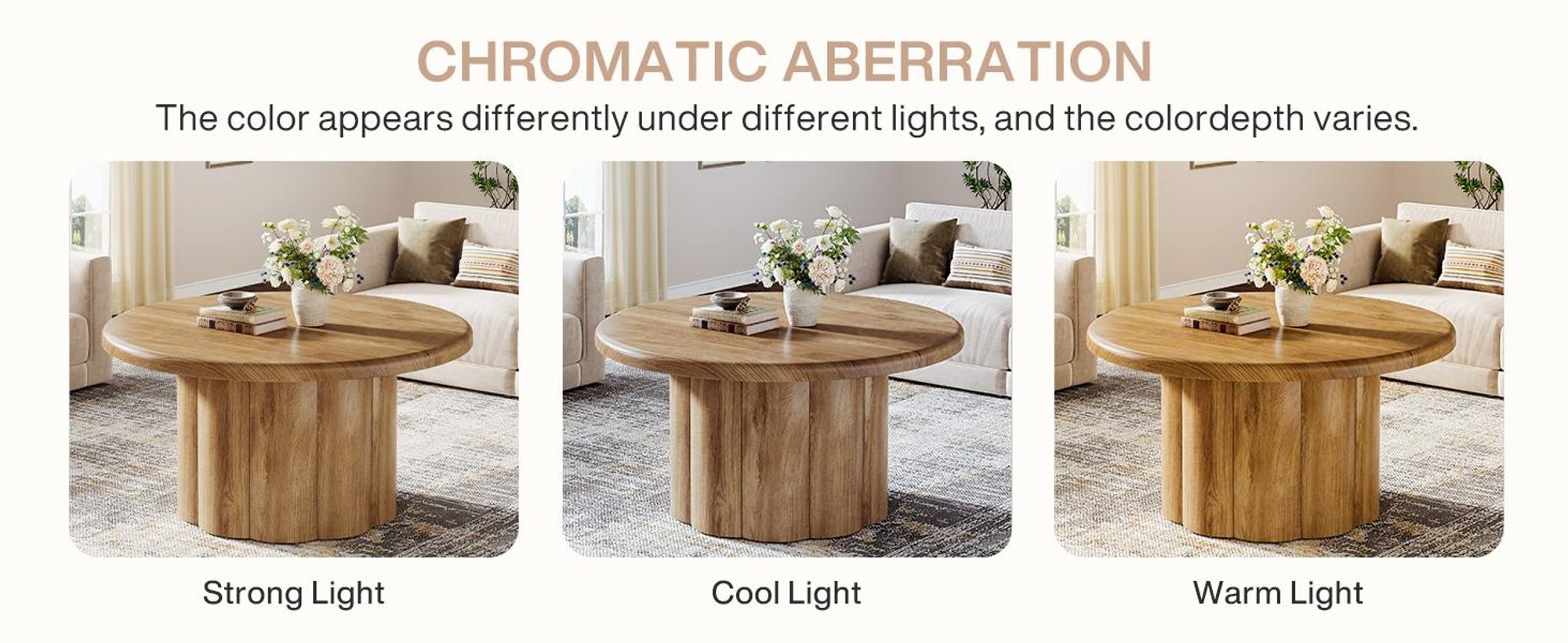 Tribesigns 80 cm runder Couchtisch, runder Cocktailtisch im Landhausstil, mit geriffeltem Trommelfuß, aus Holz für Wohnungen, kleine Räume, Braun