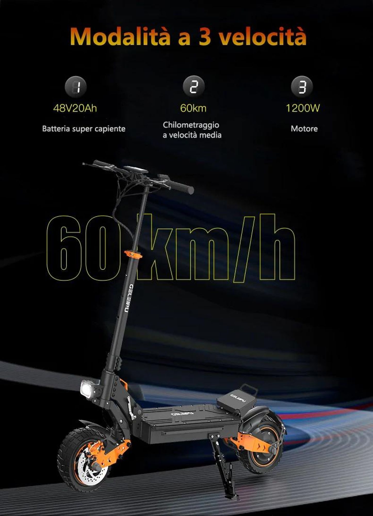 GELEIPU Z1 - Batteria 48V20AH Pneumatici Da 10" Freno A Disco - Nero