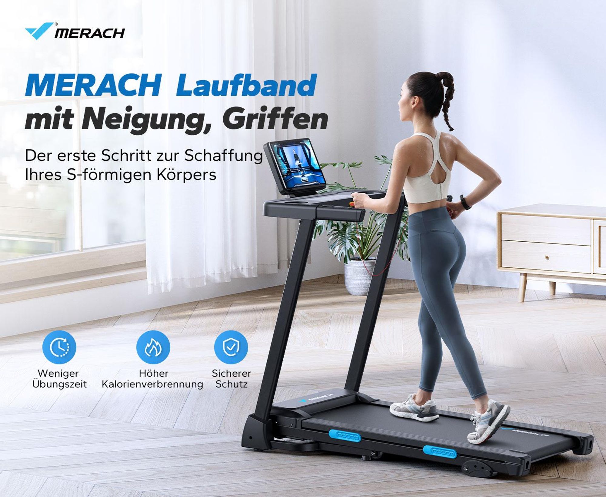 Klappbares elektrisches Laufband – 2,5 PS, bis 12 km/h, leiser Motor, LED-Anzeige, APP & Tablet-Halter, Herzfrequenzmessung, bis 136 kg, Home & Office