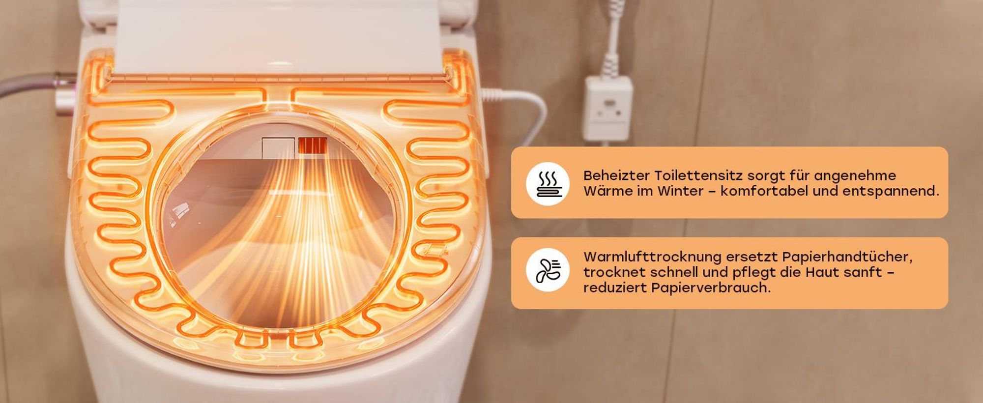 Intelligenter Smart Toilettensitz WC Bidet mit Mehrere Duschmodi, Dusch WC Sitz, Beheizter Toilettensitz, Geruchsneutralisation, Warmlufttrocknung