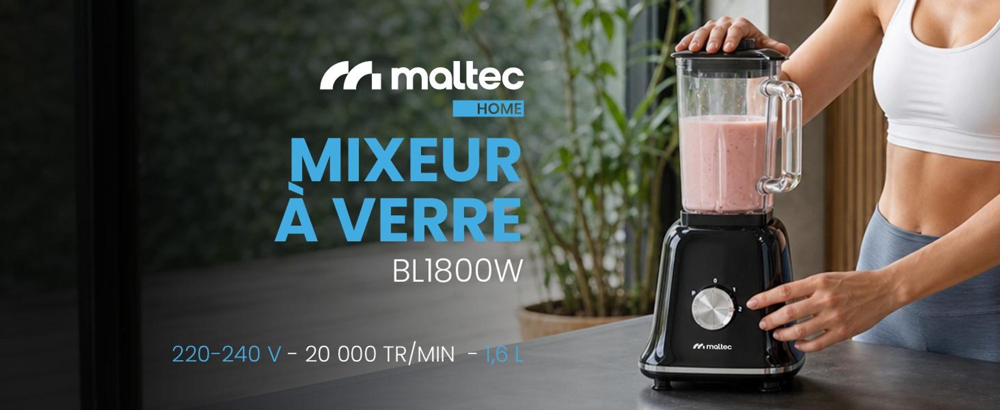Mixeur sur socle Mixeur Smoothie Maker pour cocktails 1800 W Blender, moulin, 2 bidons 1,6 litre Noir