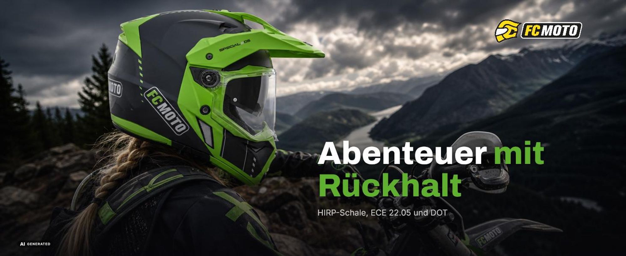 FC-Moto Merkur Pro Air Enduro-Helm, schwarz/grün, M