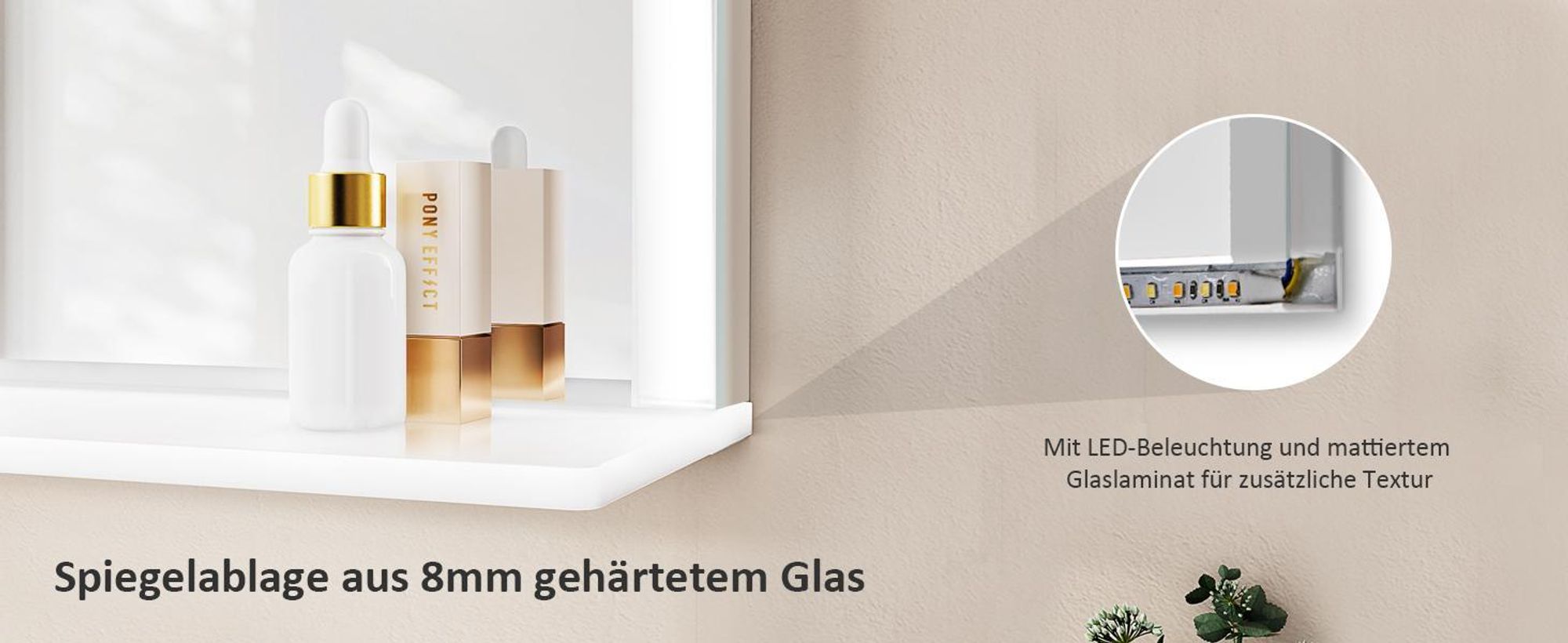 EMKE Badspiegel 80x60cm LED Beleuchtung mit Ablage Horizontal Badezimmerspiegel Touchschalter 6500K Beschlagfrei horizontal Spiegel Touch kaltmweiß