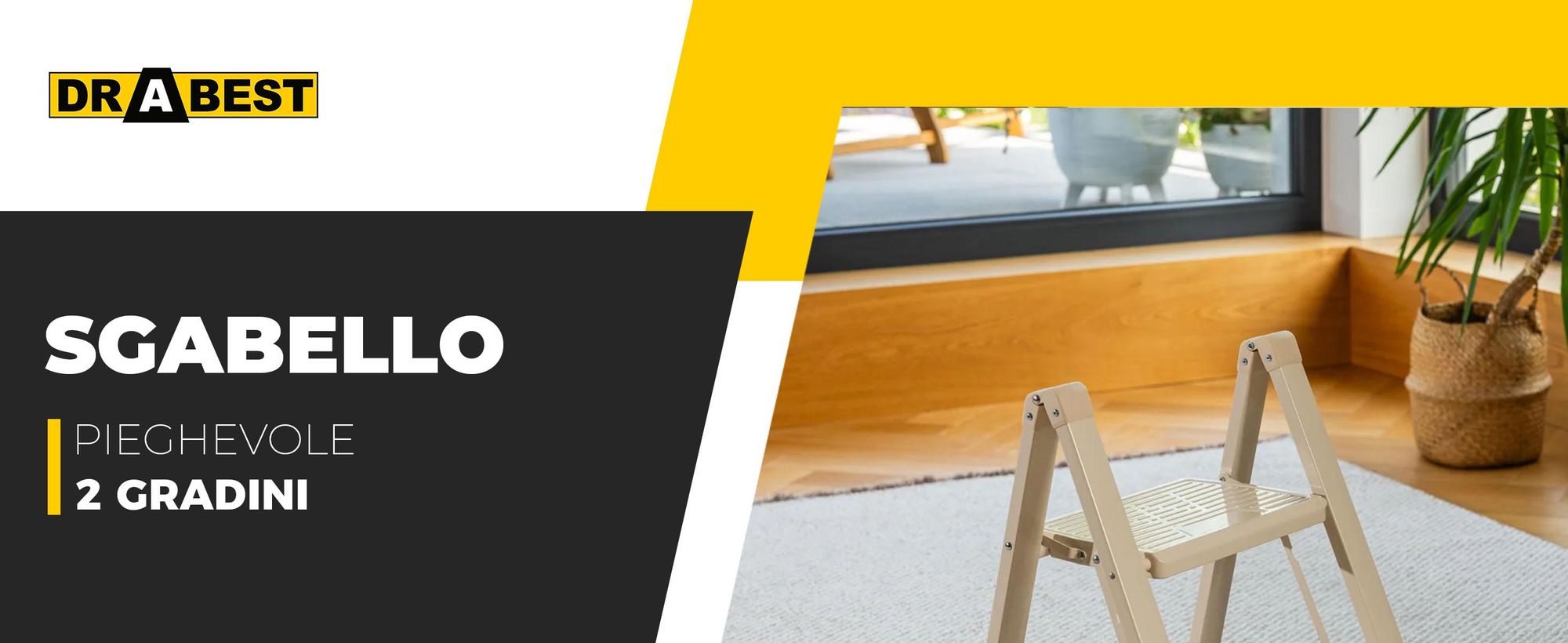 Drabest | Scala pieghevole per uso domestico - Modello "Slim" - 2 gradini - Pieghevole - Portata massima 150 kg - Colore crema