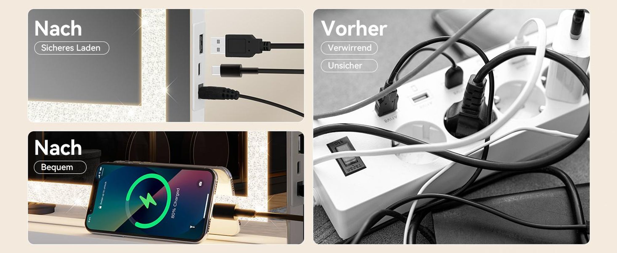 Puluomis Kosmetikspiegel 70x55 cm dimmbar mit LED Diamanten Design, 3 Farben Hollywood Spiegel, Schminkspiegel USB Type C Tischspiegel Wandspiegel