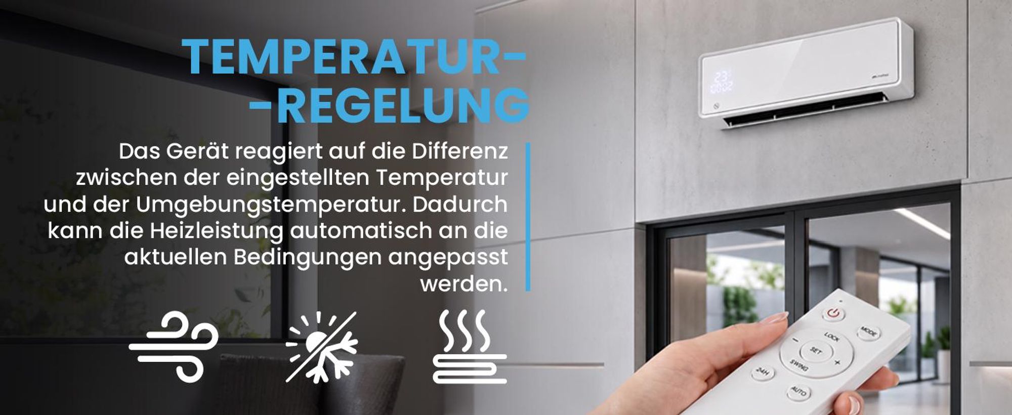 MalTec Luftschleier Wandheizlüfter mit Fernbedienung Heizkörper Energieeffizient Timer 2000 W Weiss