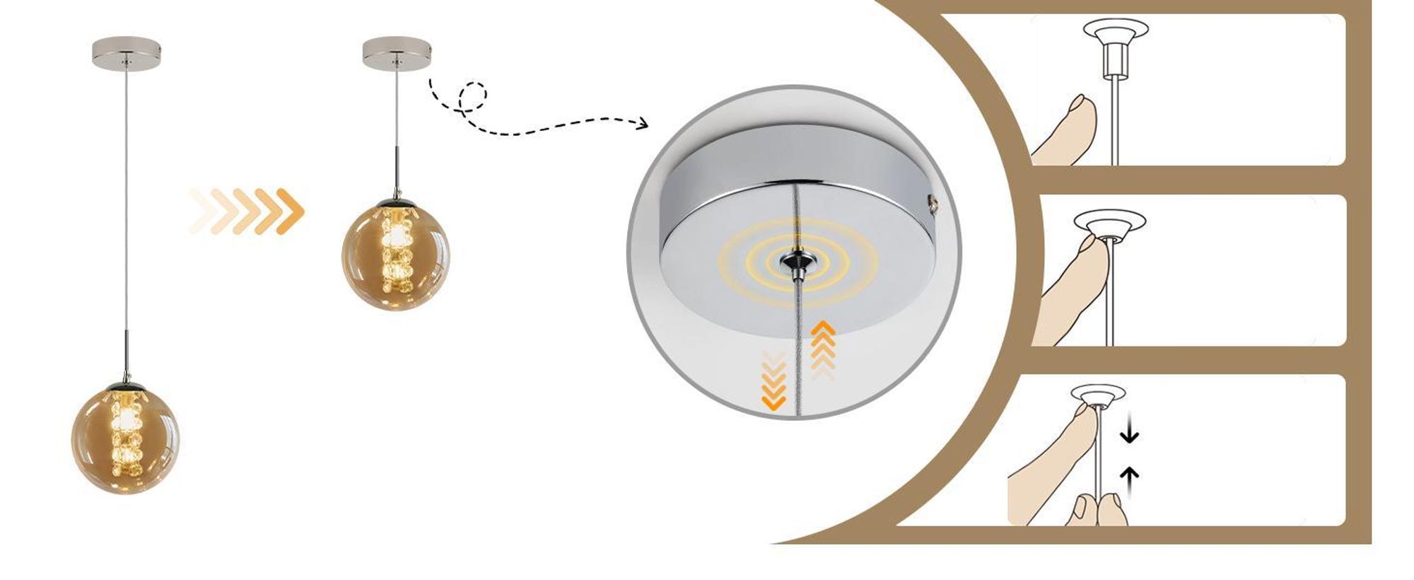 ZMH závěsné svítidlo skleněné závěsné svítidlo 1 žárovka jantarová lampa nad jídelní stůl 120 cm výškově nastavitelná G9 noční lampa závěsné svítidlo do ložnice jídelny