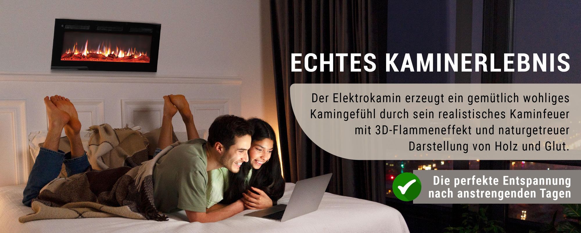 BALDERIA Elektrokamin Leif 40" | 3in1 Stand/Wand/Einbaukamin, 3D-Flammeneffekt, dimmbar, Heizung 1800W, Timer, Thermostat, Startsteuerung | Schwarz