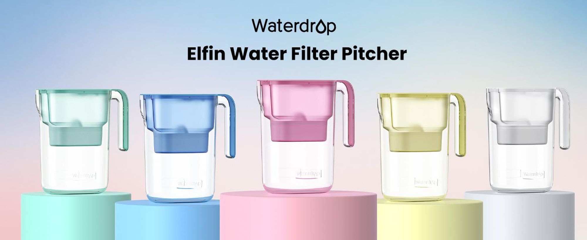 Waterdrop Elfin Kühlschrank Wasserfilterkrug mit 4×90 Tage Filterkartusche, 2.5L, NSF er, BPA Frei, Rosa (Ersatzfilter: WD-PF-01A)