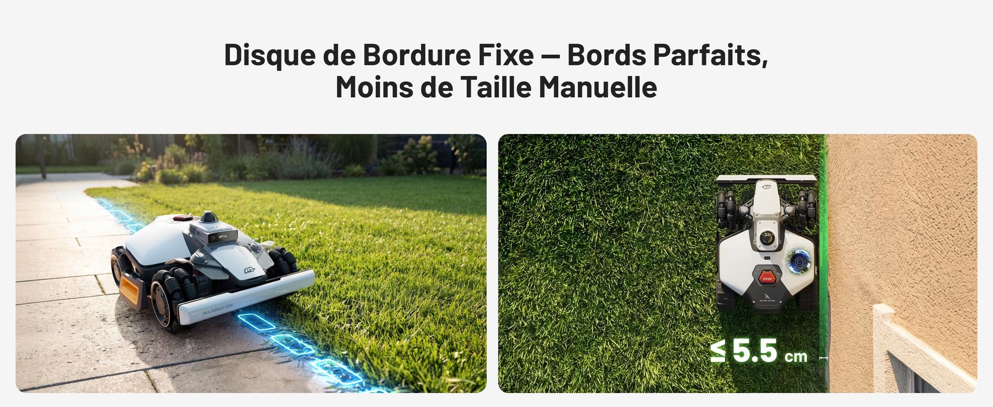 Robot tondeuse Mammotion LUBA Mini 2 AWD 1500, sans fil, jusqu’à 1500 m², coupe bordures, DropMow, cartographie, Module 4G, APP