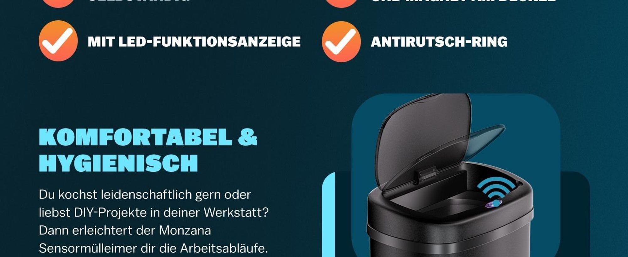MONZANA Sensor Mülleimer Küche Schwarz