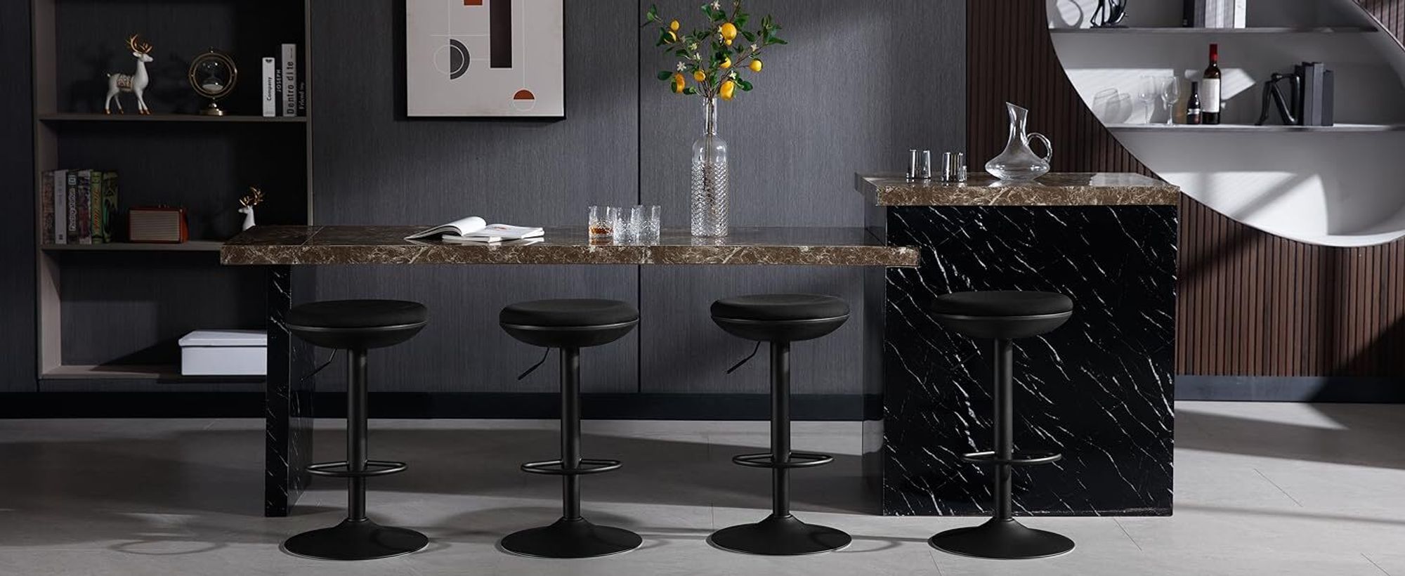 WOLTU Barhocker, höhenverstellbar drehbar, mit Fußstütze Metallgestell, Netzgewebe, Schwarz