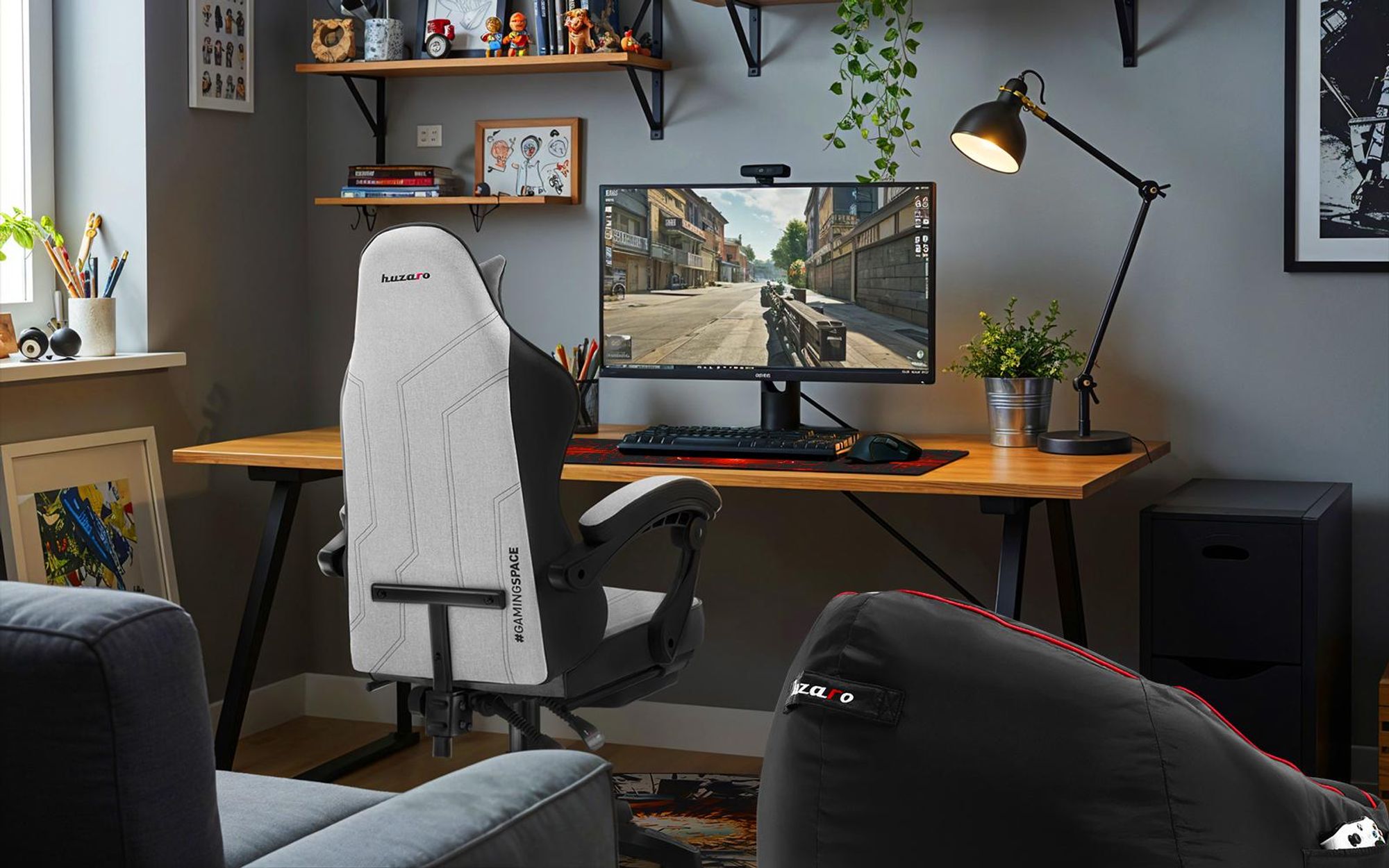 Huzaro Force 3.7 Grey Gaming-Stuhl mit ergonomischem Design, verstellbarem Armlehnen und hochbelastbarem Stoff