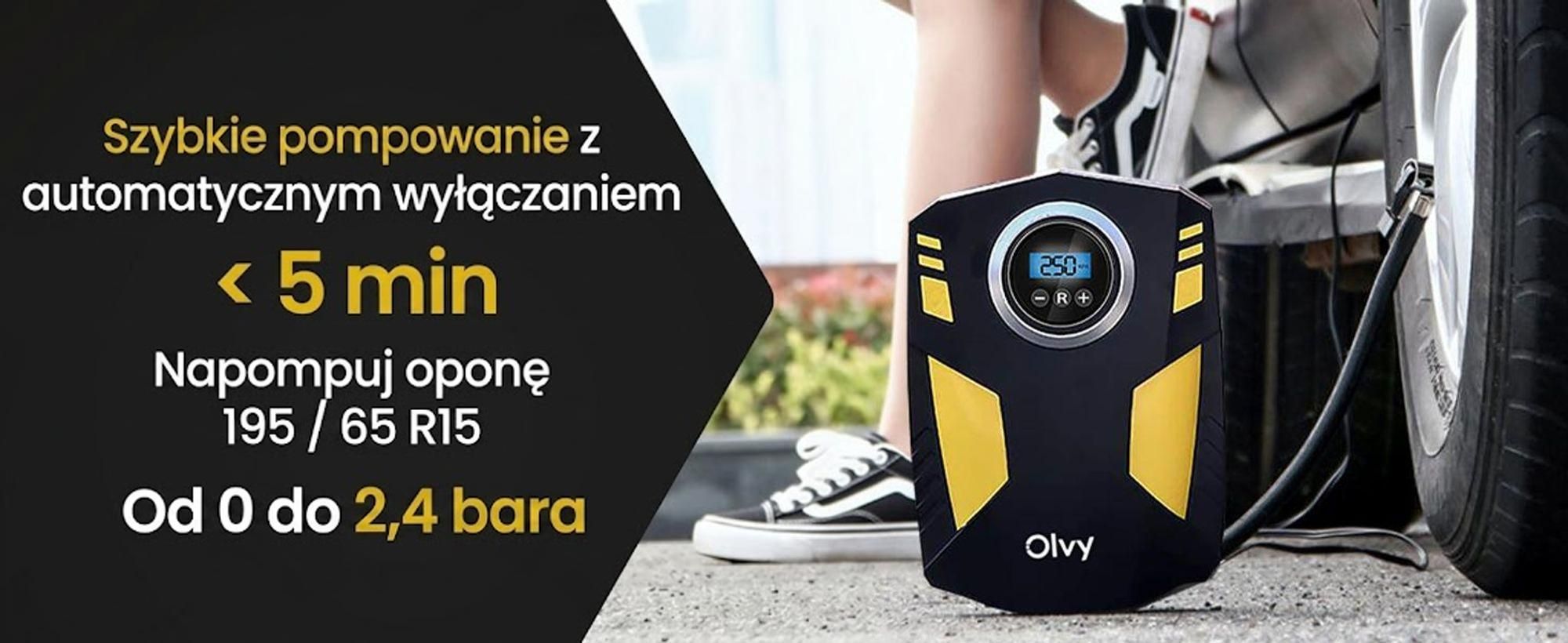 Olvy Kompresor powietrza do opon samochodowych 12 V, elektryczna pompa powietrza 10,3 bara, wyświetlacz cyfrowy, oświetlenie LED Mini kompresor do opon samochodowych 4 zawory